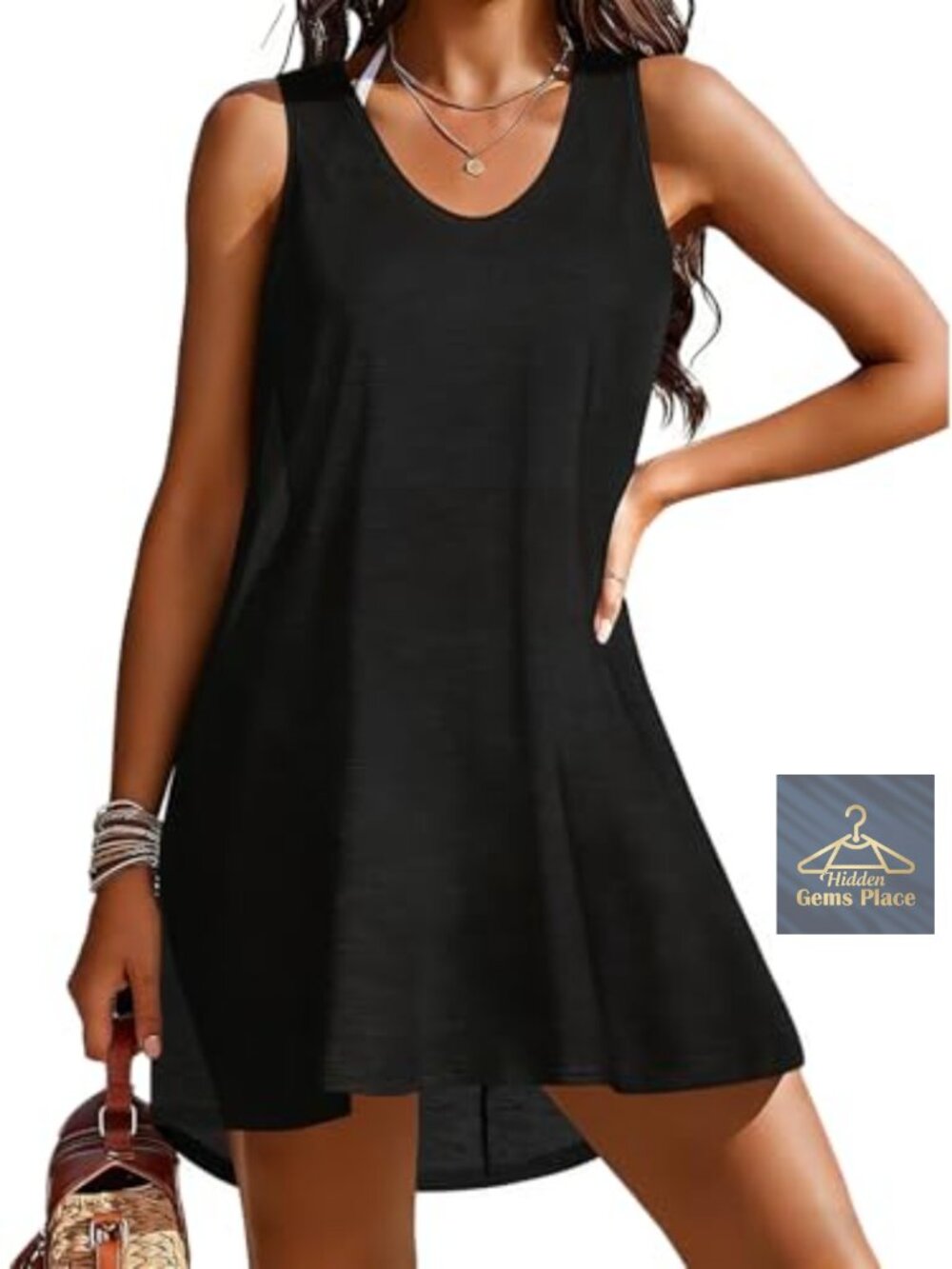 Womens Swimsuit Coverup V Neck Sleeveless Beach Tank Dress